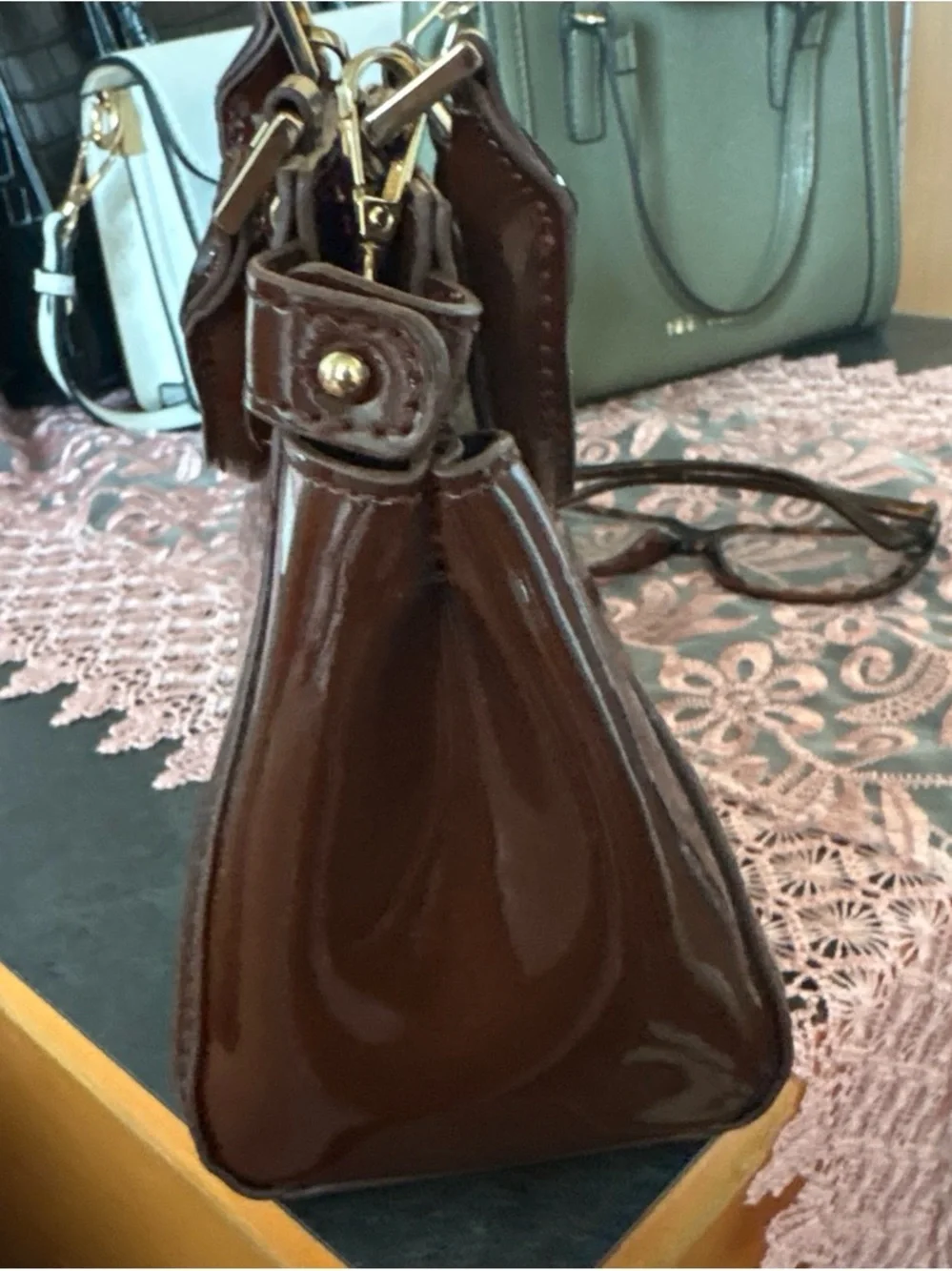 Patent Leather Tote Bag in Deep Brown